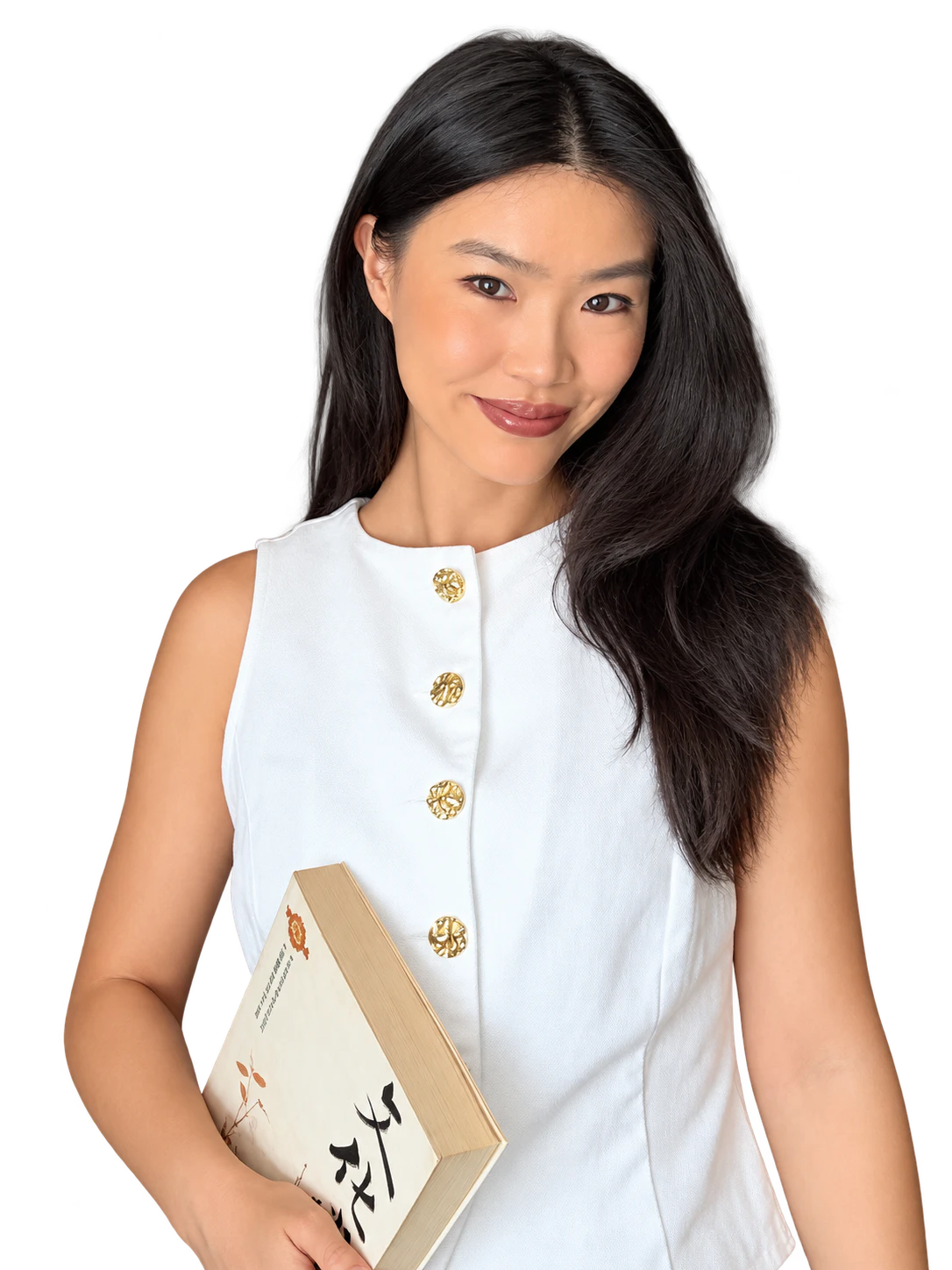 Pinpin, an online Mandarin teacher, holding a Chinese book